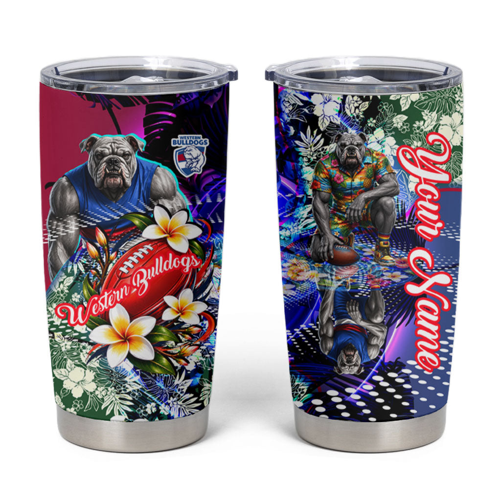Personalized Western Bulldogs Football Tumbler Cup Tropical Hibiscus Flowers - Pacific Fusion Style