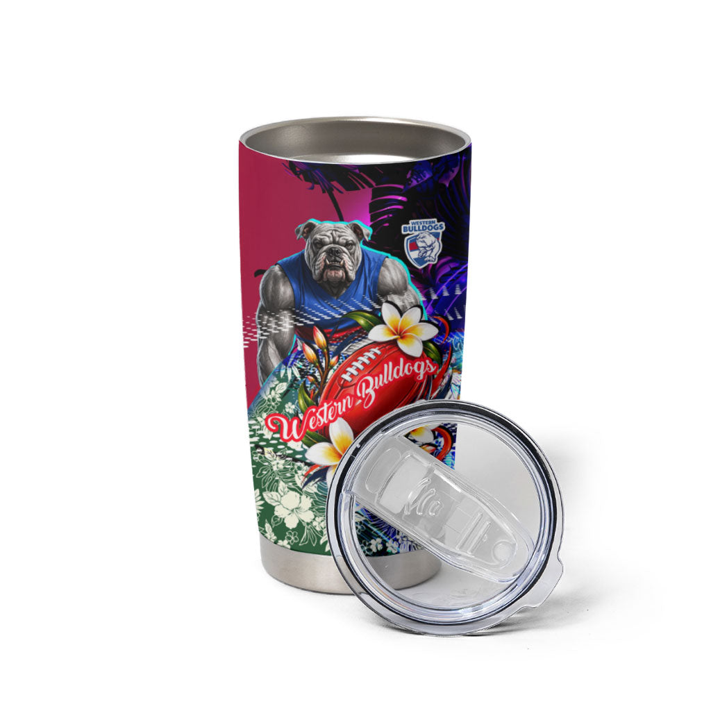 Personalized Western Bulldogs Football Tumbler Cup Tropical Hibiscus Flowers - Pacific Fusion Style