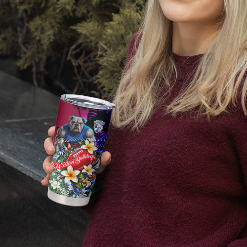 Personalized Western Bulldogs Football Tumbler Cup Tropical Hibiscus Flowers - Pacific Fusion Style
