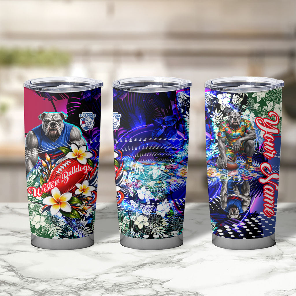 Personalized Western Bulldogs Football Tumbler Cup Tropical Hibiscus Flowers - Pacific Fusion Style