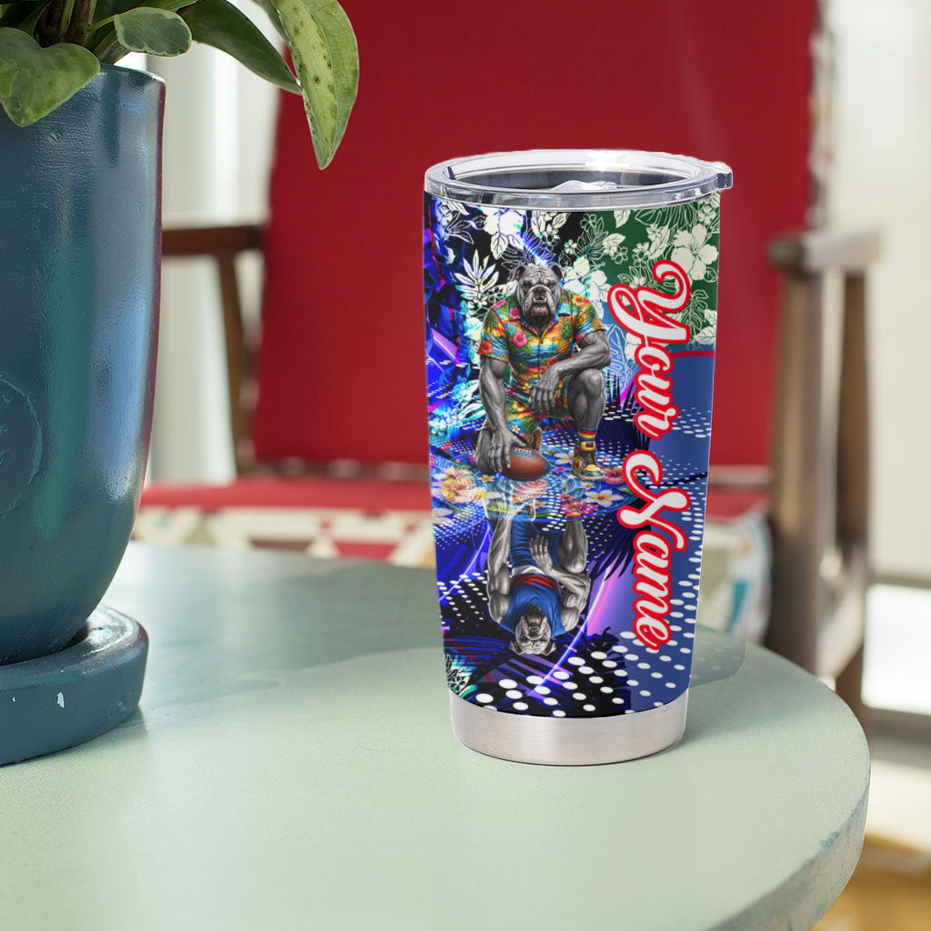 Personalized Western Bulldogs Football Tumbler Cup Tropical Hibiscus Flowers - Pacific Fusion Style