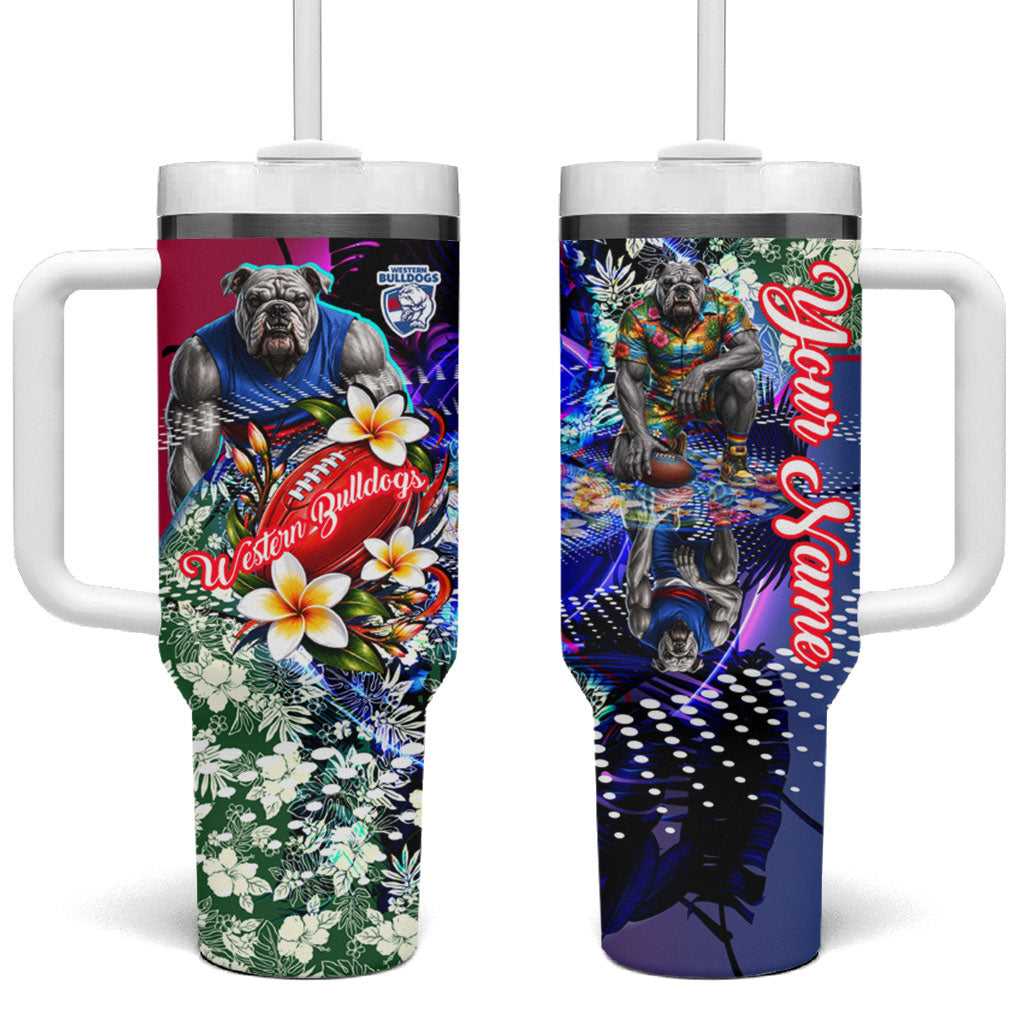 Personalized Western Bulldogs Football Tumbler With Handle Tropical Hibiscus Flowers - Pacific Fusion Style