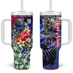 Personalized Western Bulldogs Football Tumbler With Handle Tropical Hibiscus Flowers - Pacific Fusion Style