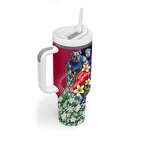 Personalized Western Bulldogs Football Tumbler With Handle Tropical Hibiscus Flowers - Pacific Fusion Style