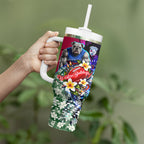Personalized Western Bulldogs Football Tumbler With Handle Tropical Hibiscus Flowers - Pacific Fusion Style
