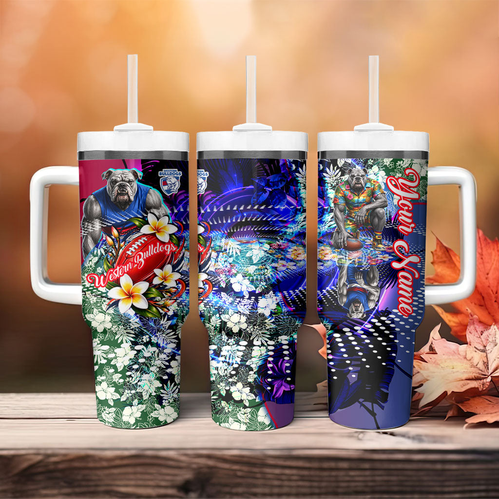 Personalized Western Bulldogs Football Tumbler With Handle Tropical Hibiscus Flowers - Pacific Fusion Style