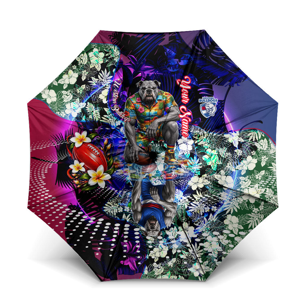 Personalized Western Bulldogs Football Umbrella Tropical Hibiscus Flowers - Pacific Fusion Style
