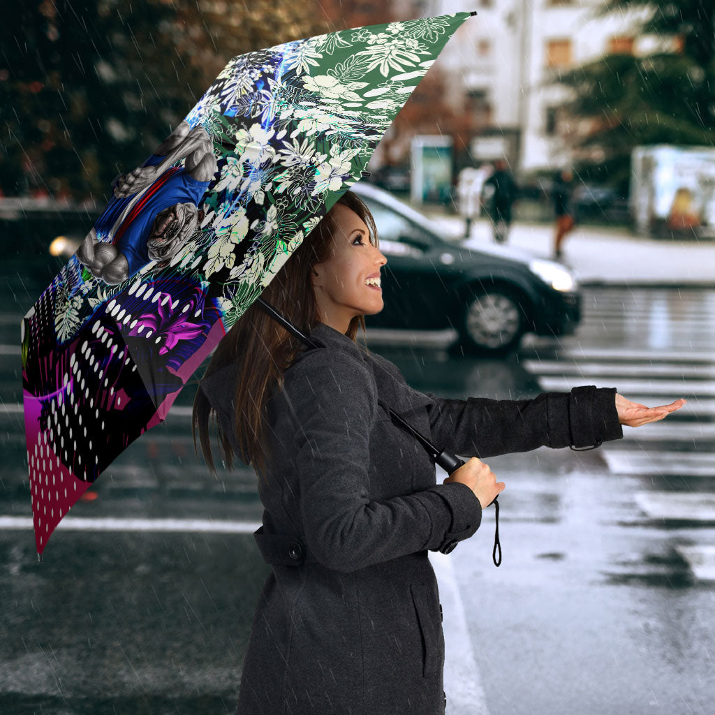 Personalized Western Bulldogs Football Umbrella Tropical Hibiscus Flowers - Pacific Fusion Style