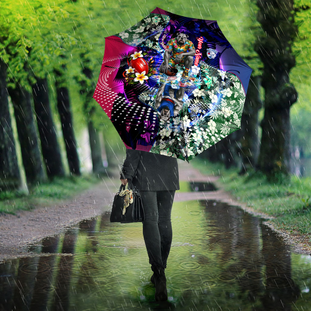 Personalized Western Bulldogs Football Umbrella Tropical Hibiscus Flowers - Pacific Fusion Style