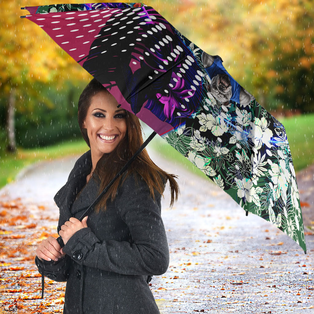 Personalized Western Bulldogs Football Umbrella Tropical Hibiscus Flowers - Pacific Fusion Style