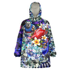 Personalized Western Bulldogs Football Wearable Blanket Hoodie Tropical Hibiscus Flowers - Pacific Fusion Style