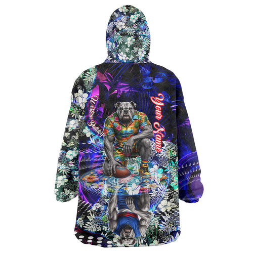 Personalized Western Bulldogs Football Wearable Blanket Hoodie Tropical Hibiscus Flowers - Pacific Fusion Style