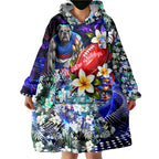 Personalized Western Bulldogs Football Wearable Blanket Hoodie Tropical Hibiscus Flowers - Pacific Fusion Style