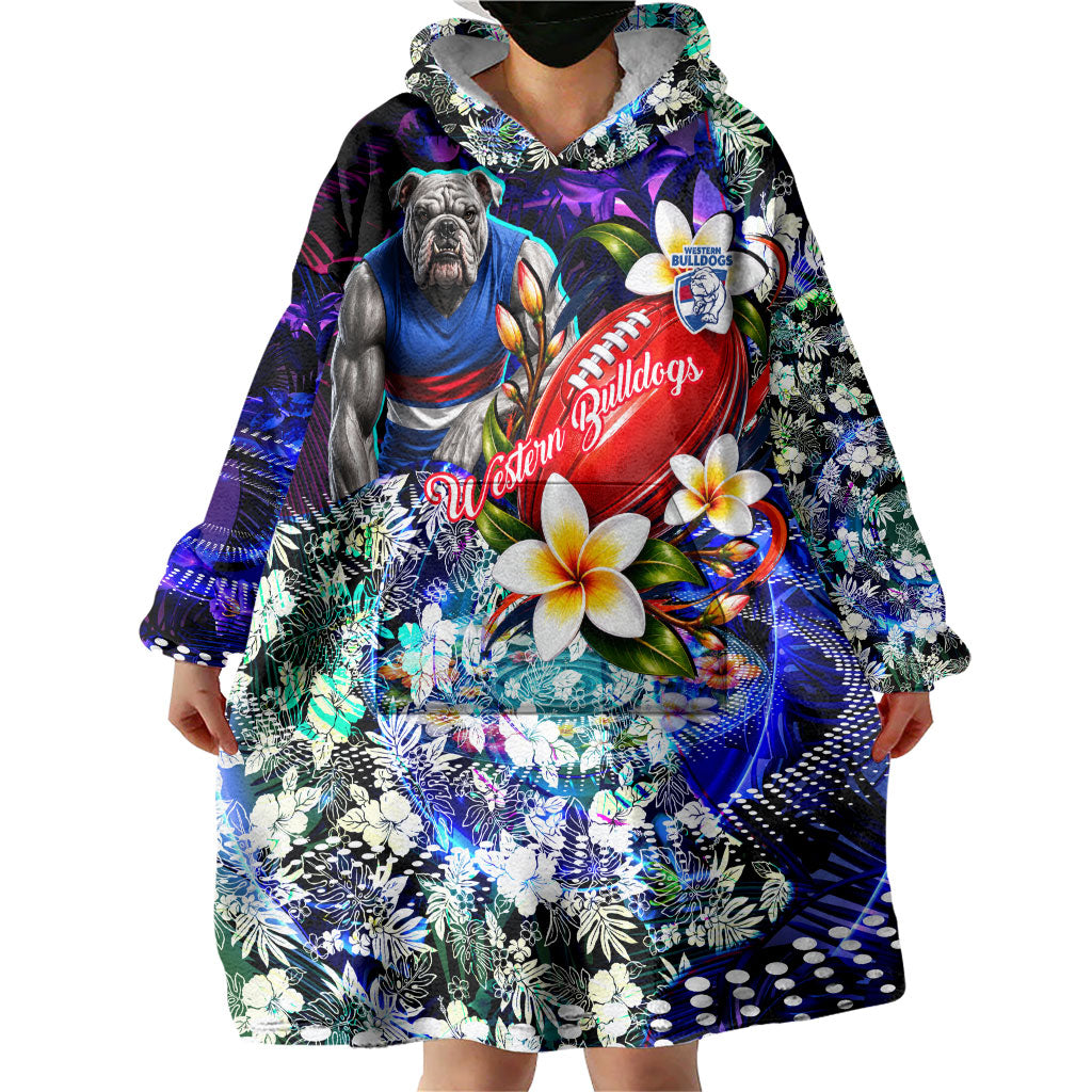Personalized Western Bulldogs Football Wearable Blanket Hoodie Tropical Hibiscus Flowers - Pacific Fusion Style