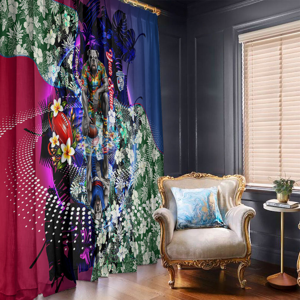 Personalized Western Bulldogs Football Window Curtain Tropical Hibiscus Flowers - Pacific Fusion Style