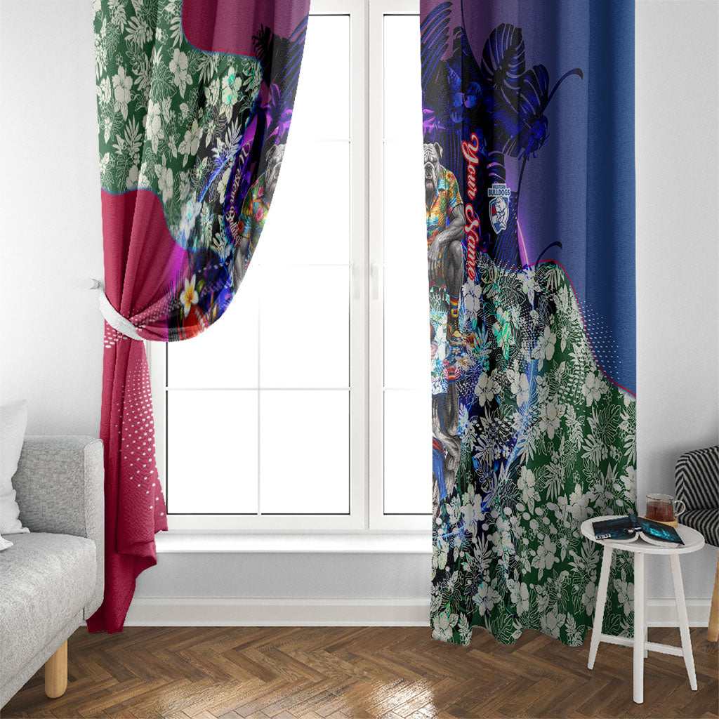 Personalized Western Bulldogs Football Window Curtain Tropical Hibiscus Flowers - Pacific Fusion Style