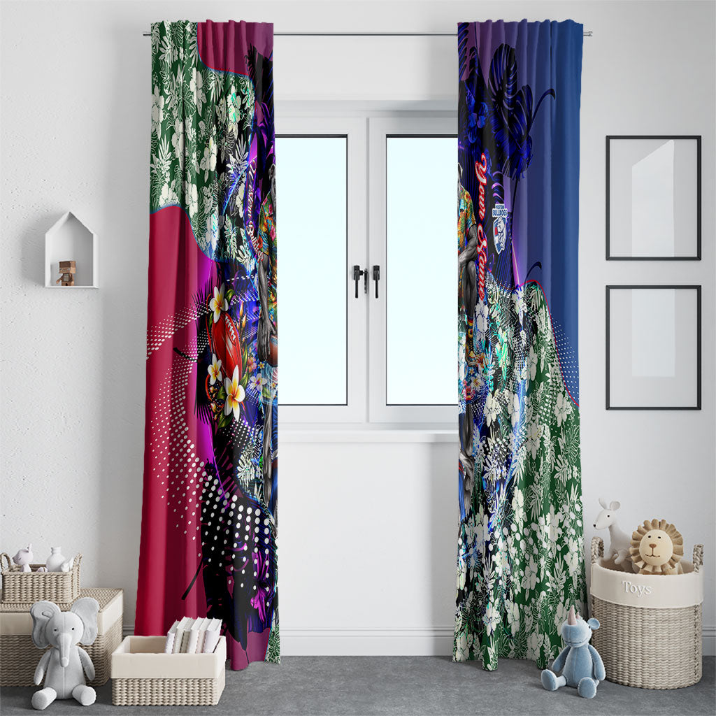 Personalized Western Bulldogs Football Window Curtain Tropical Hibiscus Flowers - Pacific Fusion Style
