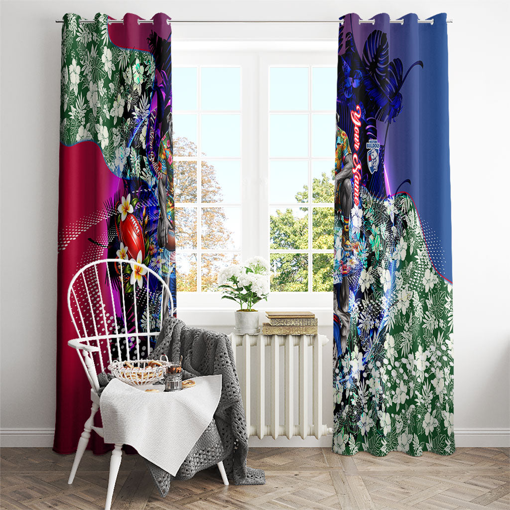 Personalized Western Bulldogs Football Window Curtain Tropical Hibiscus Flowers - Pacific Fusion Style