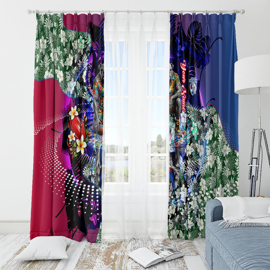 Personalized Western Bulldogs Football Window Curtain Tropical Hibiscus Flowers - Pacific Fusion Style