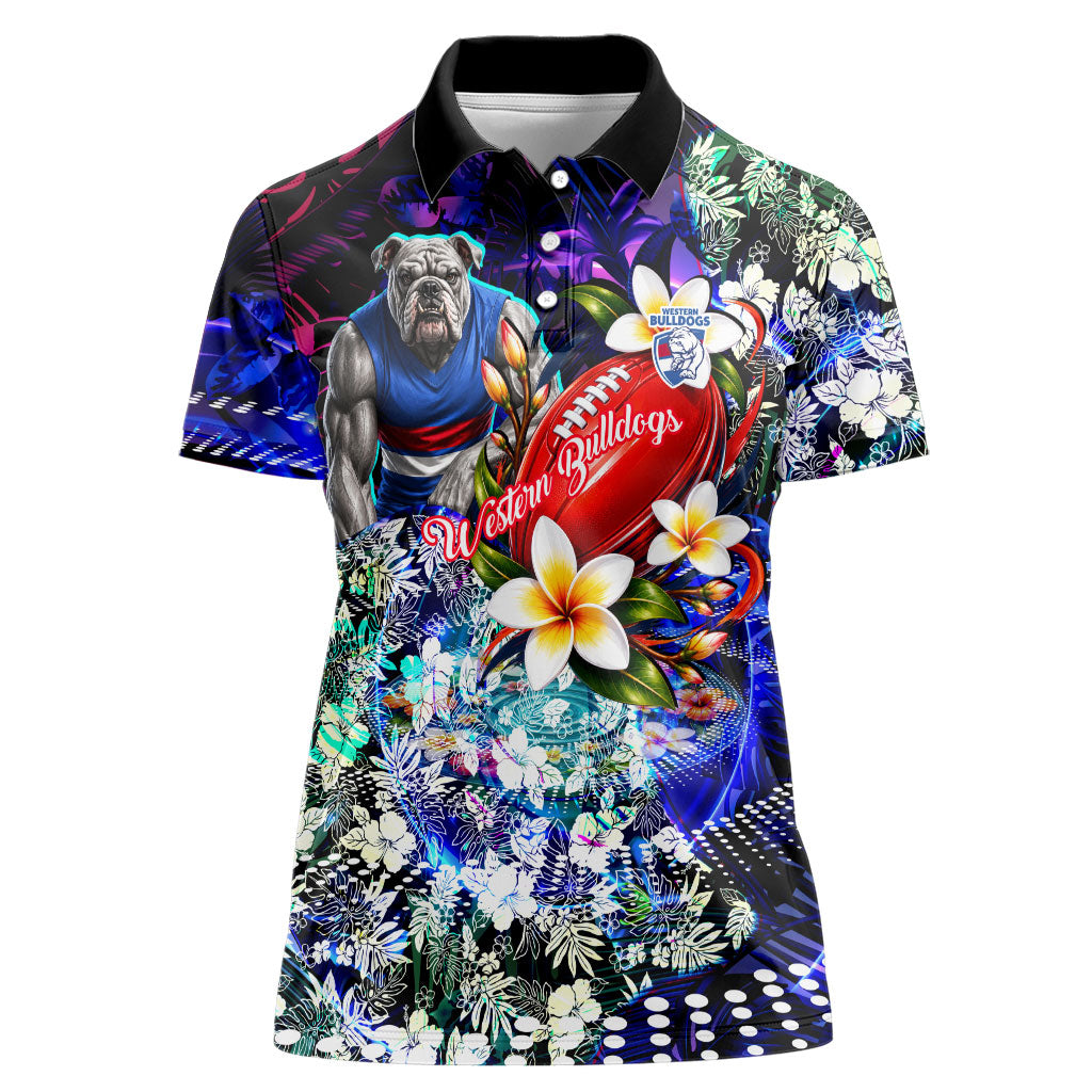 Personalized Western Bulldogs Football Women Polo Shirt Tropical Hibiscus Flowers - Pacific Fusion Style