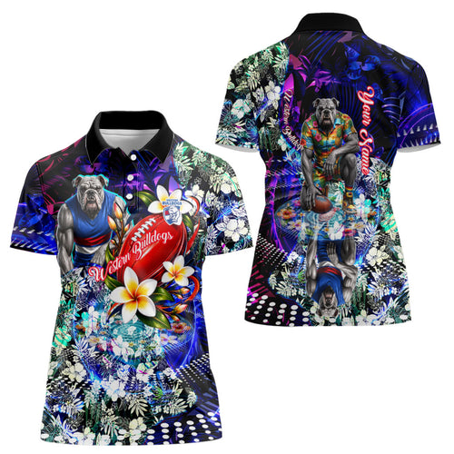Personalized Western Bulldogs Football Women Polo Shirt Tropical Hibiscus Flowers - Pacific Fusion Style