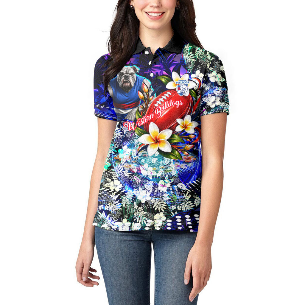 Personalized Western Bulldogs Football Women Polo Shirt Tropical Hibiscus Flowers - Pacific Fusion Style