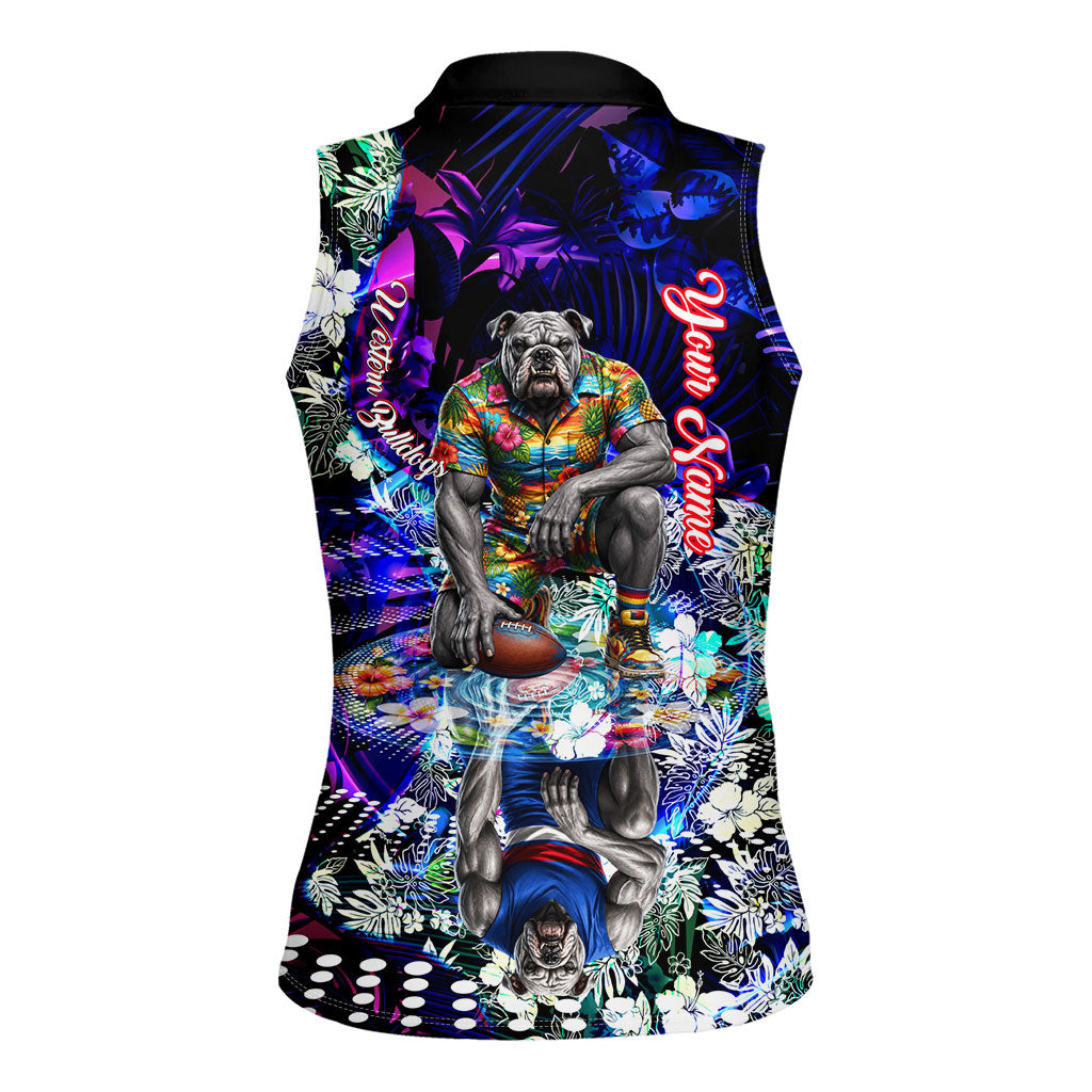 Personalized Western Bulldogs Football Women Sleeveless Polo Shirt Tropical Hibiscus Flowers - Pacific Fusion Style