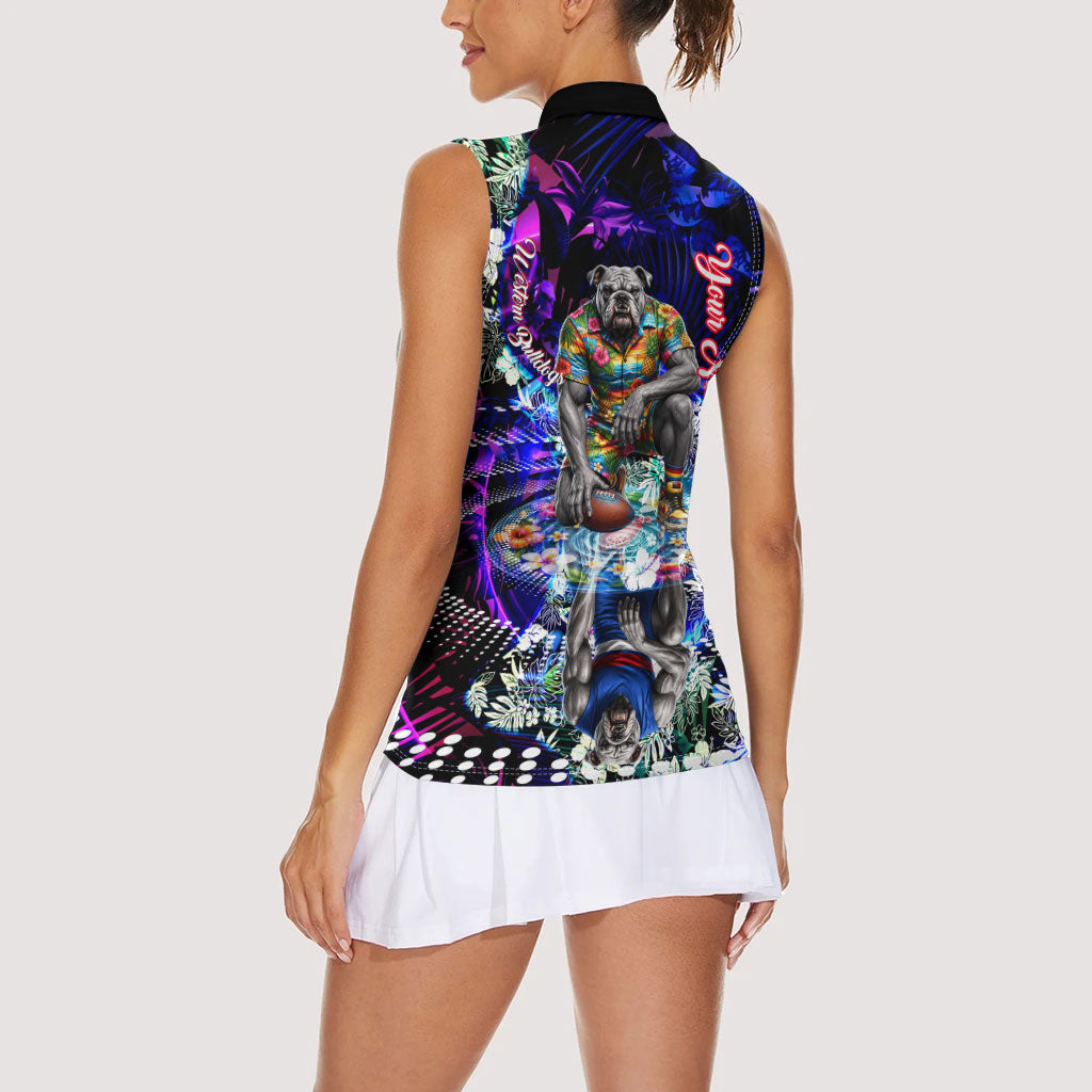 Personalized Western Bulldogs Football Women Sleeveless Polo Shirt Tropical Hibiscus Flowers - Pacific Fusion Style