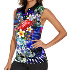 Personalized Western Bulldogs Football Women Sleeveless Polo Shirt Tropical Hibiscus Flowers - Pacific Fusion Style