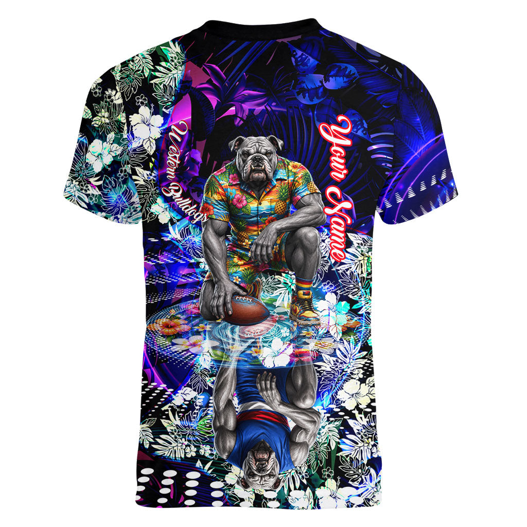Personalized Western Bulldogs Football Women V-Neck T-Shirt Tropical Hibiscus Flowers - Pacific Fusion Style