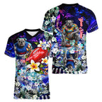 Personalized Western Bulldogs Football Women V-Neck T-Shirt Tropical Hibiscus Flowers - Pacific Fusion Style