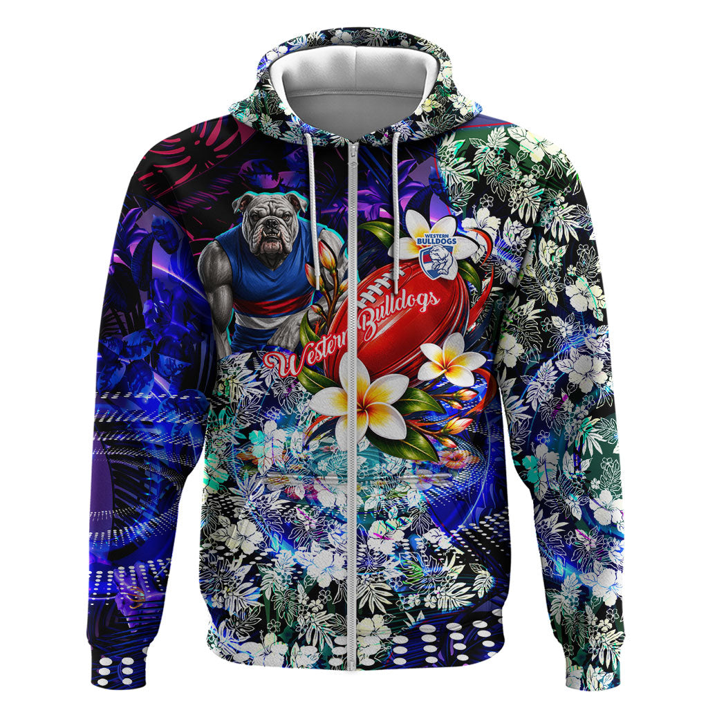 Personalized Western Bulldogs Football Zip Hoodie Tropical Hibiscus Flowers - Pacific Fusion Style