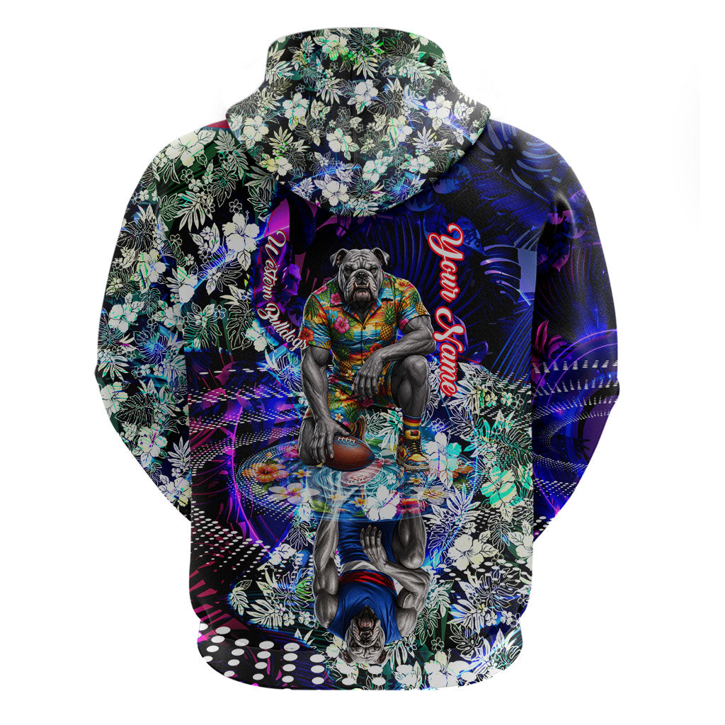 Personalized Western Bulldogs Football Zip Hoodie Tropical Hibiscus Flowers - Pacific Fusion Style