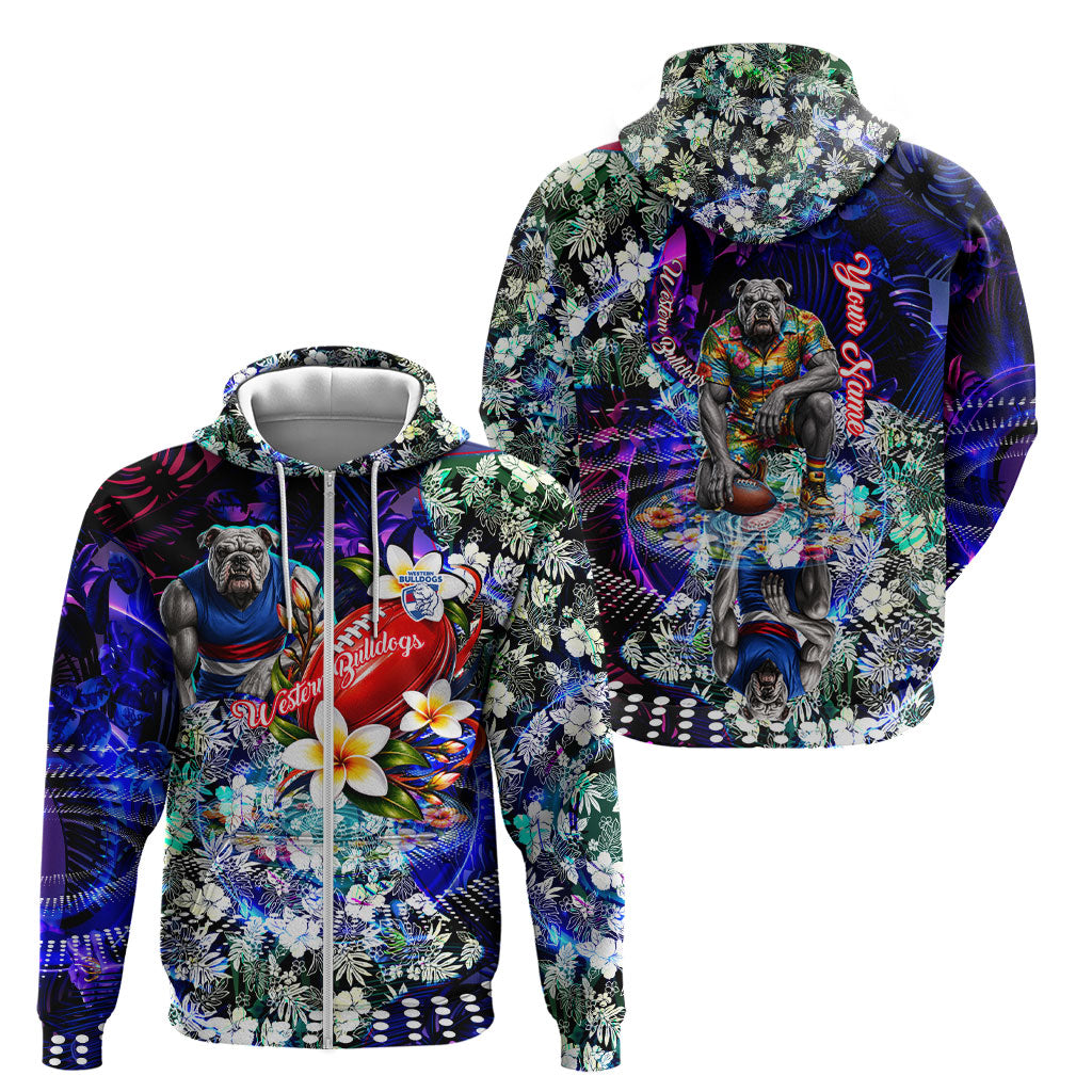 Personalized Western Bulldogs Football Zip Hoodie Tropical Hibiscus Flowers - Pacific Fusion Style