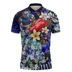 Personalized Western Bulldogs Football Zipper Polo Shirt Tropical Hibiscus Flowers - Pacific Fusion Style