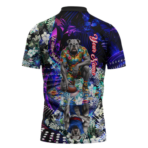 Personalized Western Bulldogs Football Zipper Polo Shirt Tropical Hibiscus Flowers - Pacific Fusion Style