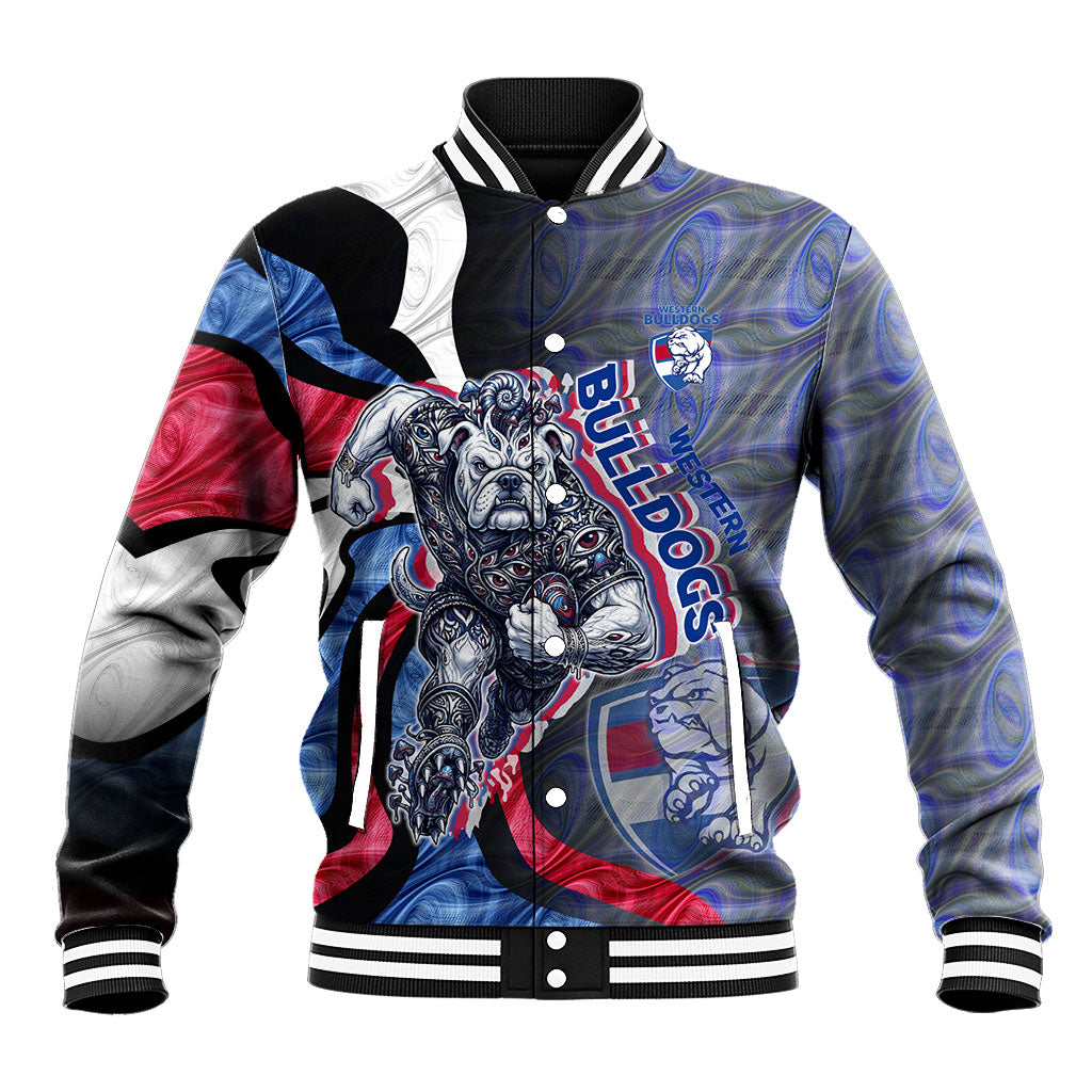 Personalised Western Bulldogs Baseball Jacket Trippy Psychedelic Abstract Art Mascot Football Fans