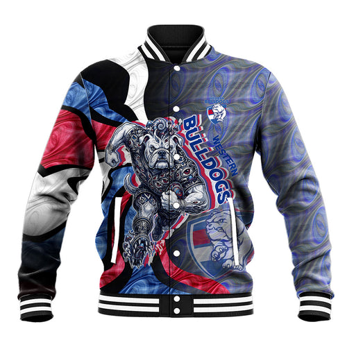Personalised Western Bulldogs Baseball Jacket Trippy Psychedelic Abstract Art Mascot Football Fans