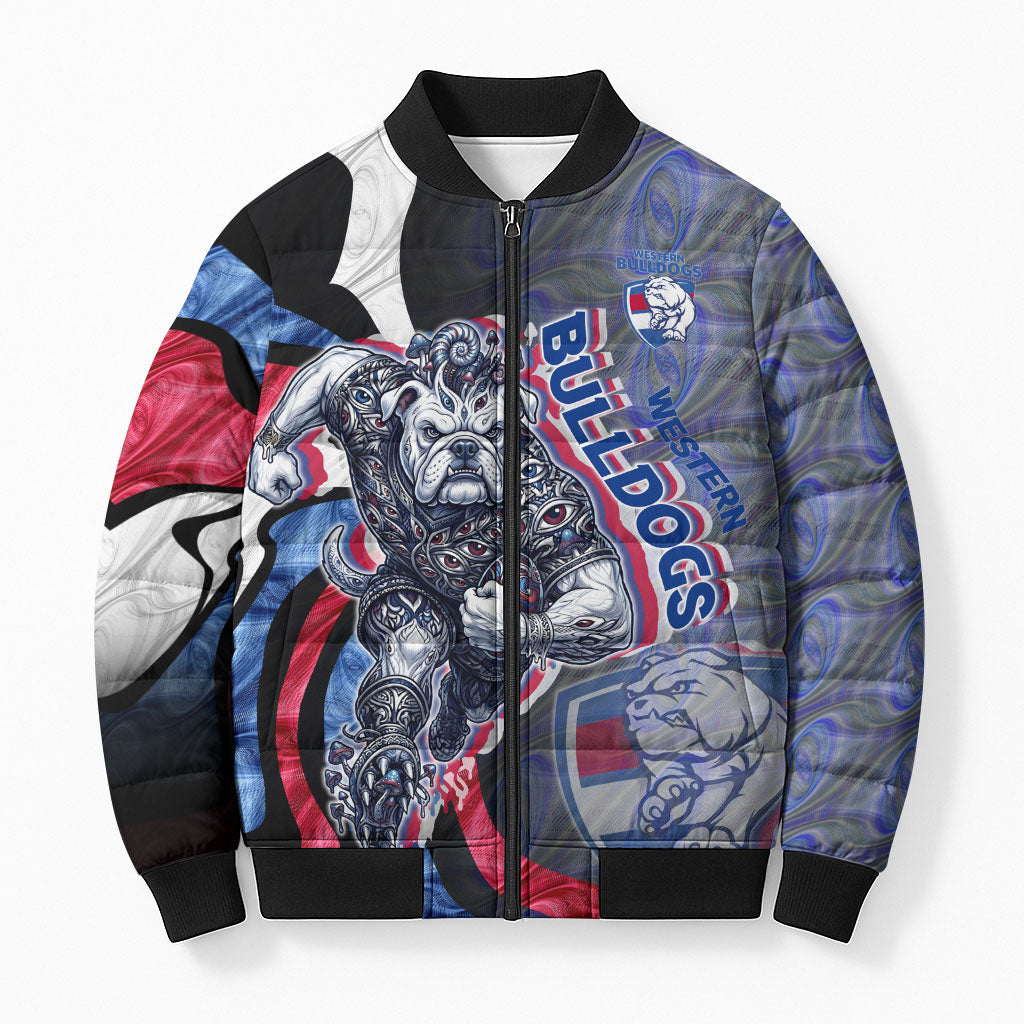 Personalised Western Bulldogs Bomber Puffer Jacket Trippy Psychedelic Abstract Art Mascot Football Fans