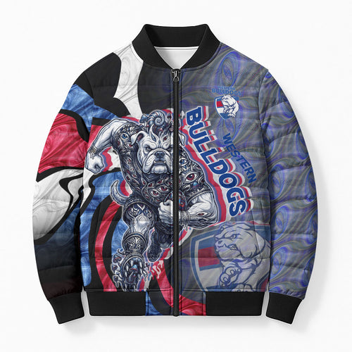 Personalised Western Bulldogs Bomber Puffer Jacket Trippy Psychedelic Abstract Art Mascot Football Fans