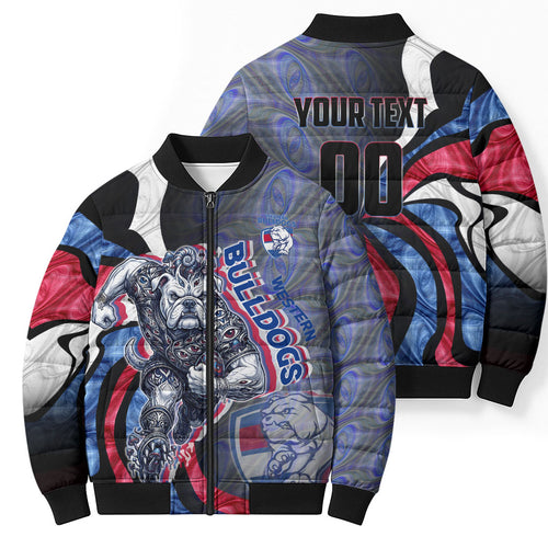 Personalised Western Bulldogs Bomber Puffer Jacket Trippy Psychedelic Abstract Art Mascot Football Fans