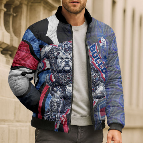Personalised Western Bulldogs Bomber Puffer Jacket Trippy Psychedelic Abstract Art Mascot Football Fans