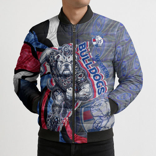 Personalised Western Bulldogs Bomber Puffer Jacket Trippy Psychedelic Abstract Art Mascot Football Fans
