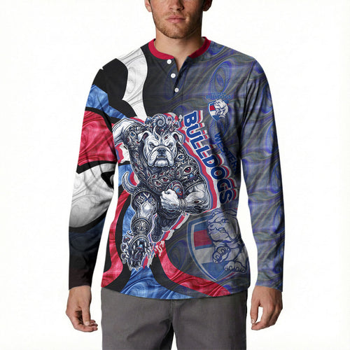 Personalised Western Bulldogs Button Sweatshirt Trippy Psychedelic Abstract Art Mascot Football Fans