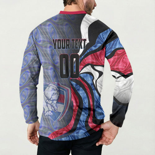 Personalised Western Bulldogs Button Sweatshirt Trippy Psychedelic Abstract Art Mascot Football Fans