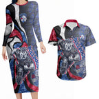 Personalised Western Bulldogs Couples Matching Long Sleeve Bodycon Dress and Hawaiian Shirt Trippy Psychedelic Abstract Art Mascot Football Fans