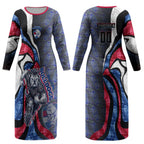 Personalised Western Bulldogs Couples Matching Long Sleeve Bodycon Dress and Long Sleeve Button Shirt Trippy Psychedelic Abstract Art Mascot Football Fans