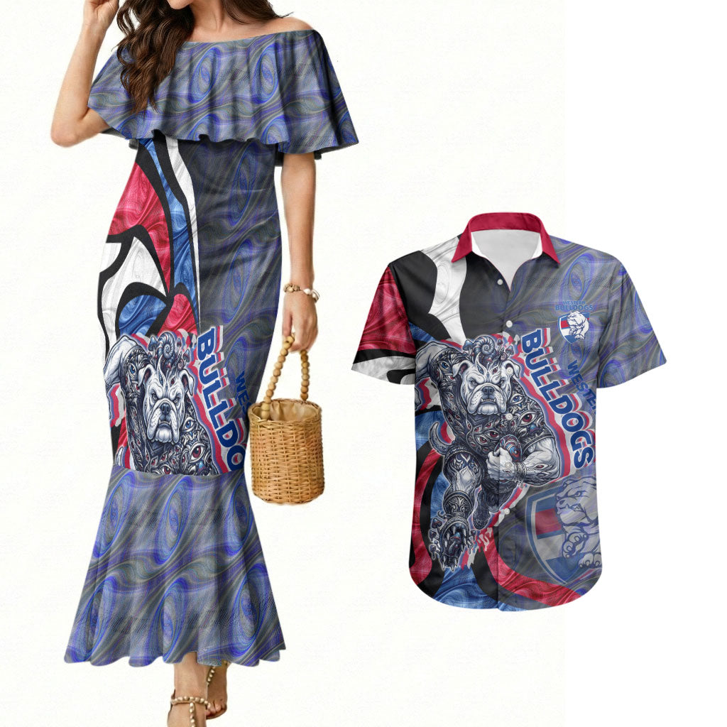 Personalised Western Bulldogs Couples Matching Mermaid Dress and Hawaiian Shirt Trippy Psychedelic Abstract Art Mascot Football Fans