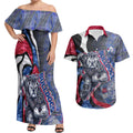 Personalised Western Bulldogs Couples Matching Off Shoulder Maxi Dress and Hawaiian Shirt Trippy Psychedelic Abstract Art Mascot Football Fans