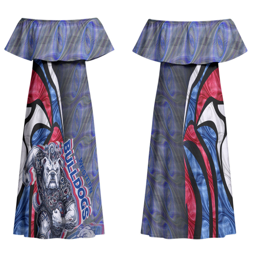 Personalised Western Bulldogs Couples Matching Off Shoulder Maxi Dress and Hawaiian Shirt Trippy Psychedelic Abstract Art Mascot Football Fans